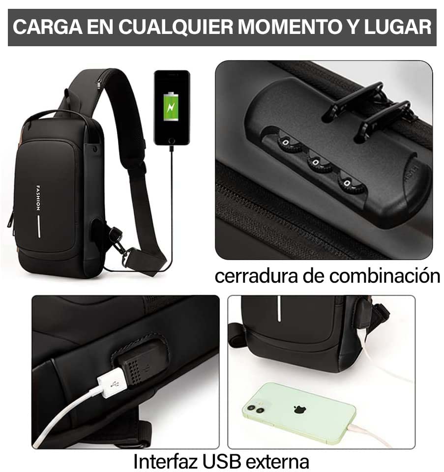 Bolso Cruzado Anti Robo con USB - Safetybag™